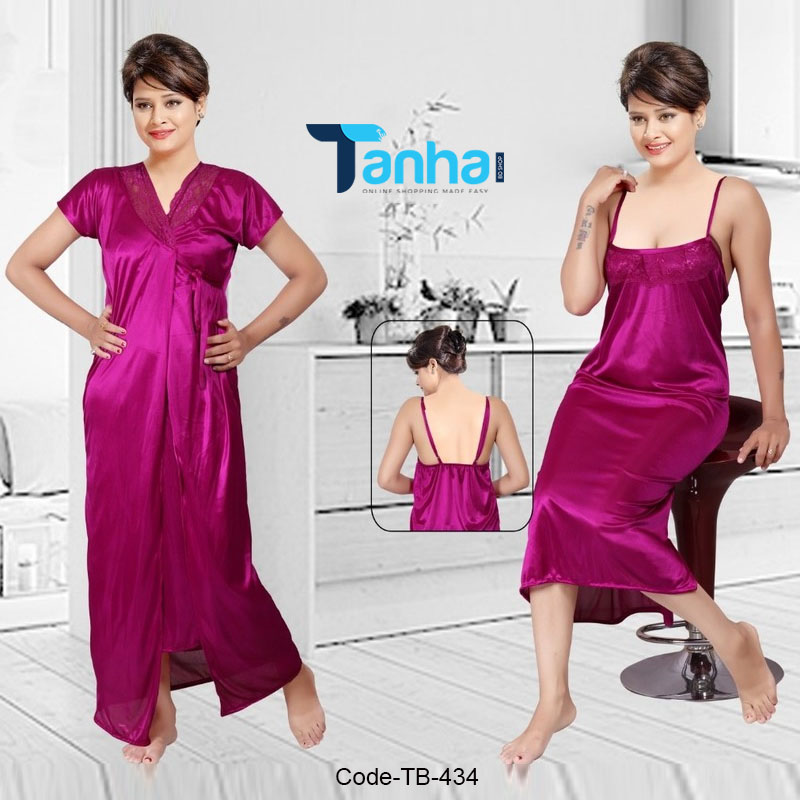Best Premium Quality 2 Part Silk Satin Night Dress. image 2