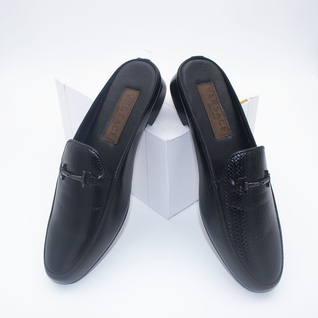 Exclusive Design Leather Formal Loafers Shoe For Men- Black image 2