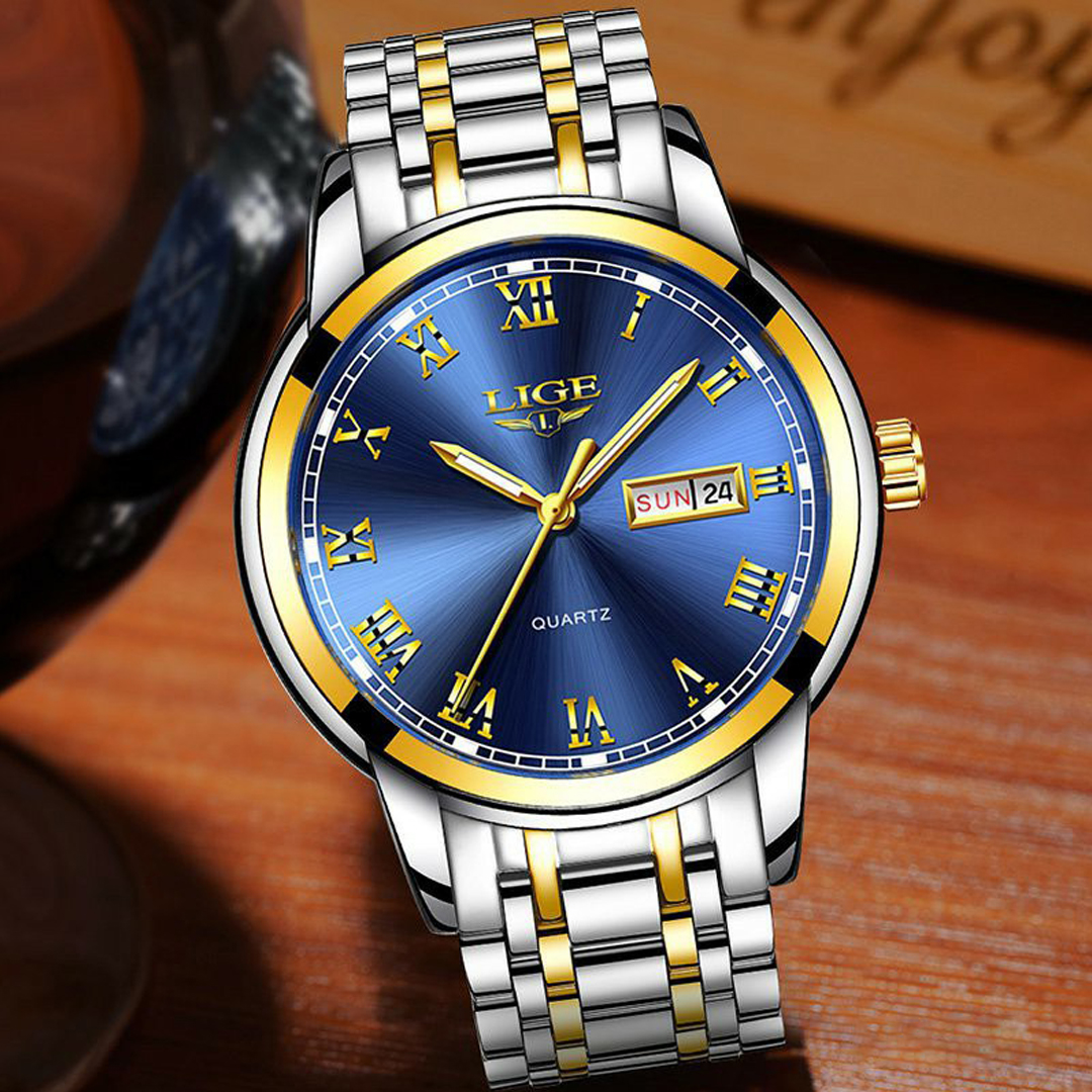 LIGE Watches Mens Fashion Waterproof Stainless Steel Analogue Quartz Watch image 2