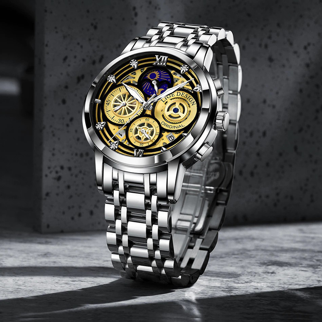 LIGE-stainless steel analog watch for men image 2