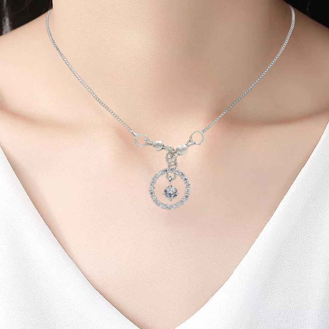 Simple Elegant Thin Chain Necklace With Pearl Rhinestones Pendant image 2