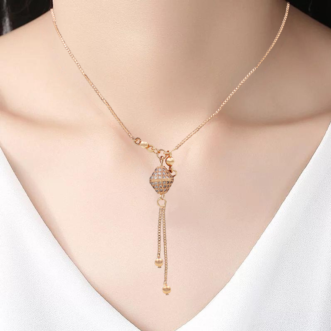 Simple Elegant Thin Chain Necklace With Pearl Rhinestones Pendant image 2