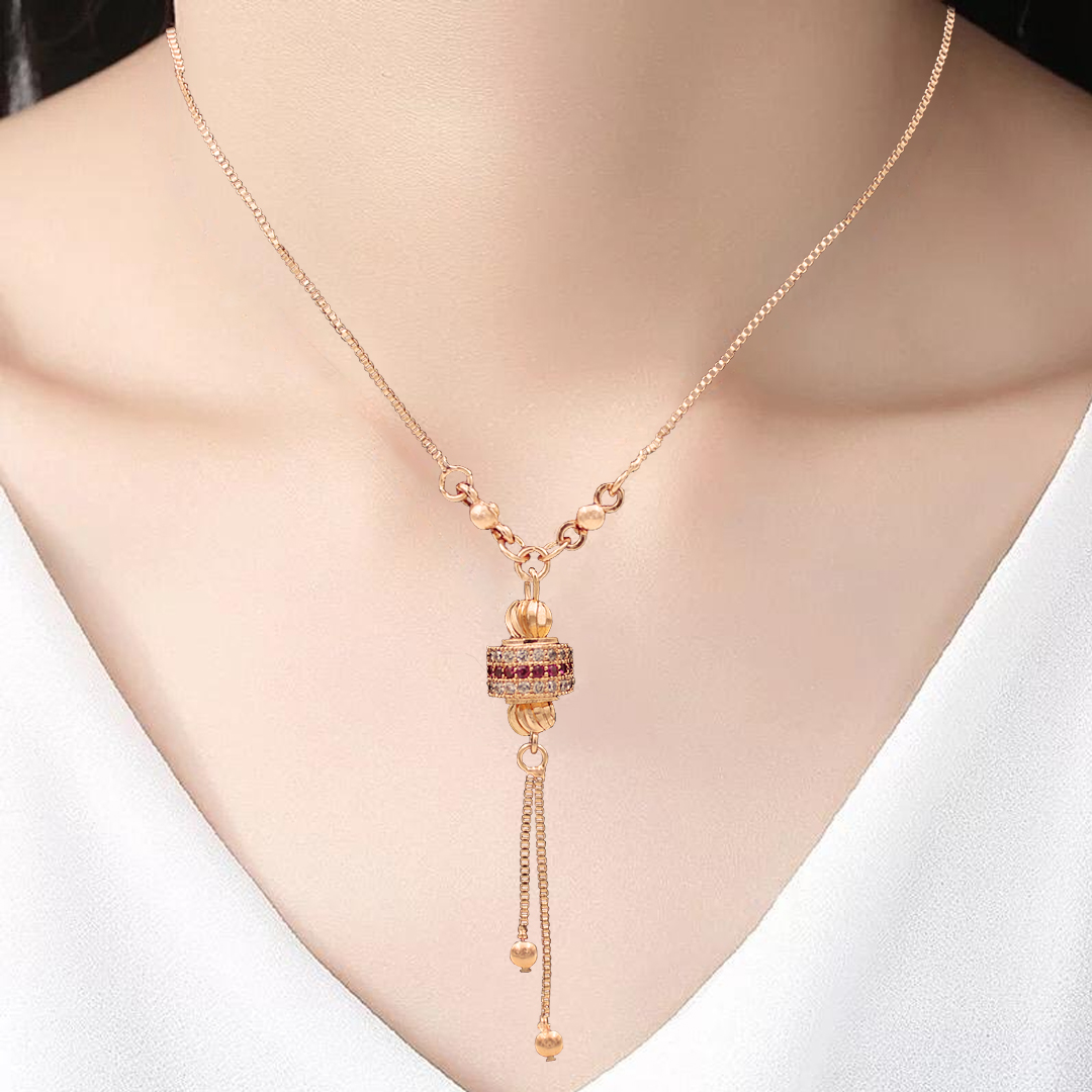 Simple Elegant Thin Chain Necklace With Pearl Rhinestones Pendant image 2